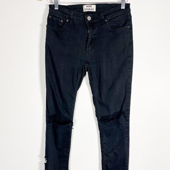 Acne Studios black broken in Flex jeans with holes in knees - Picture 1 of 7
